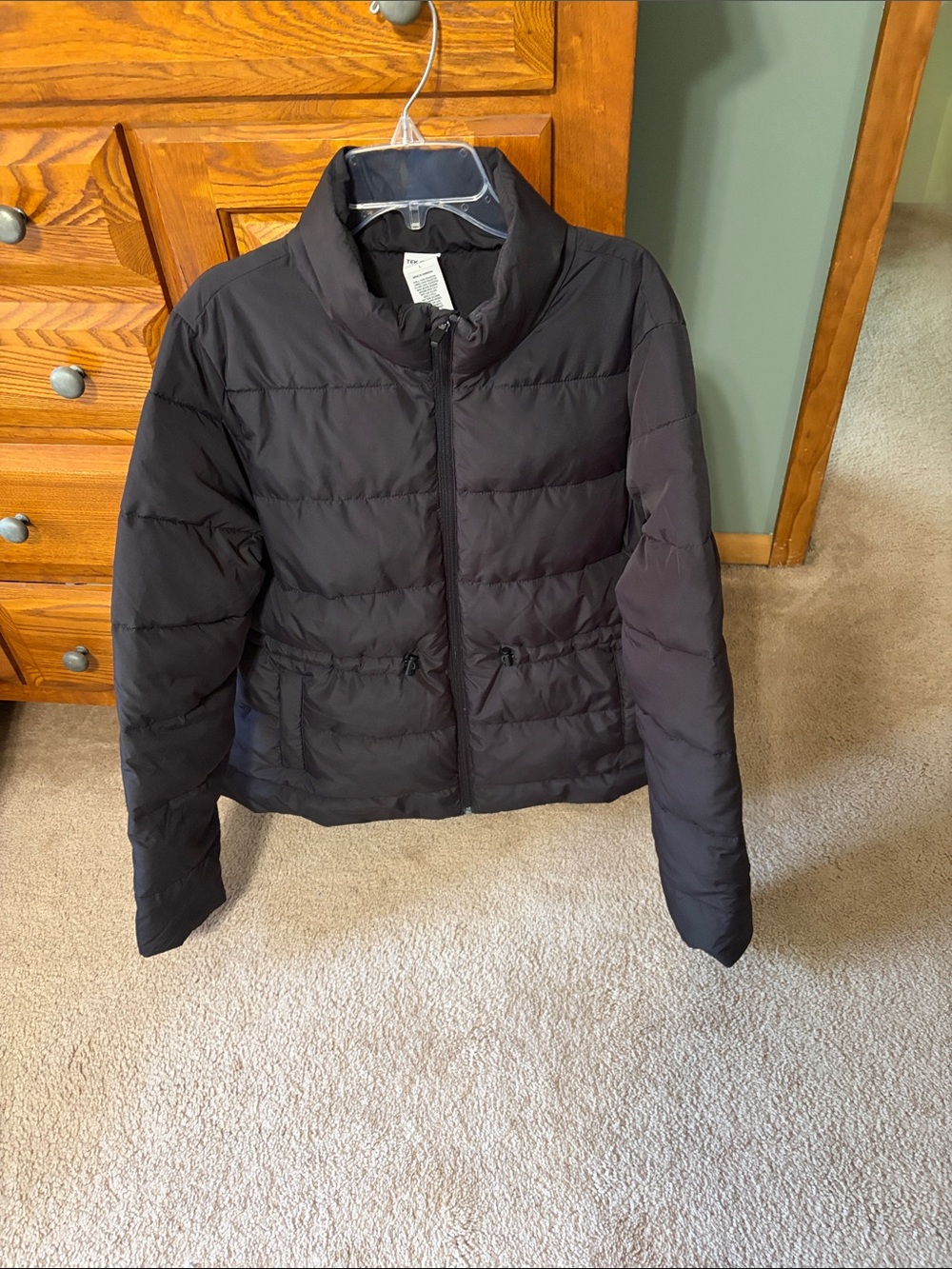 tek gear Black Quilted Puffer Jacket with Cinch Waist